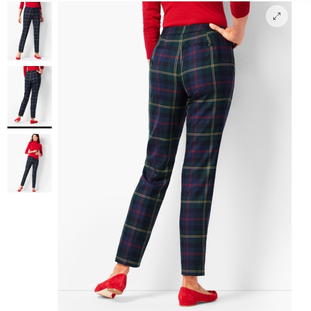 Talbots Hampshire Pants Womens 8 Green Plaid Wool Blend Straight Leg Fully Lined - Picture 2 of 16